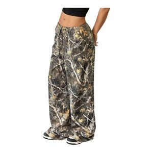 Woman’s Camo Wide Straight Leg Trousers Elastic Waist Track Pant | size M | NWOT